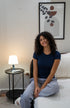 Women summer pajama set Dark Blue T-shirt + Dark Blue X White Stripes Pants